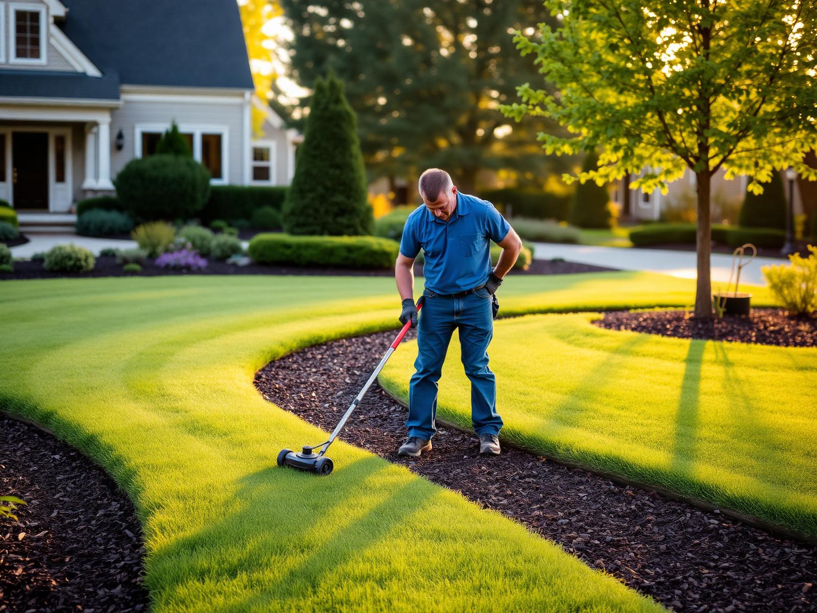 Residential home with a lush lawn and landscaped garden beds
